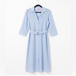 Kos Resort Blue Gingham Shirt Dress Large Midi Belted Retro 50s Cottagecore